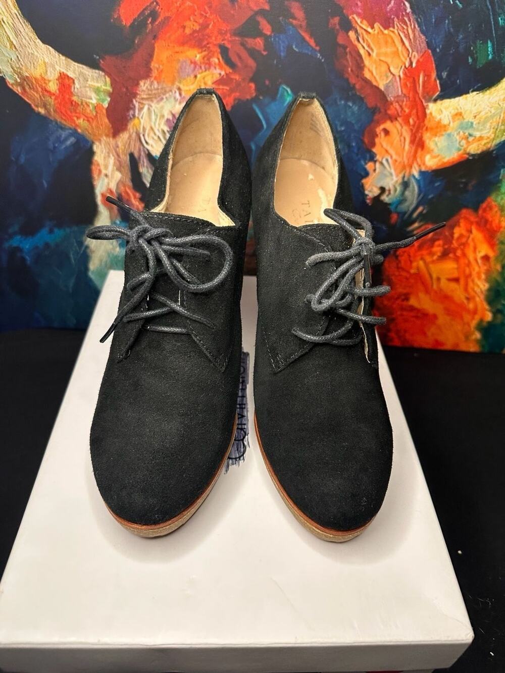 No.04 Talbots Black Suede Lace-Up Oxford Heeled Booties